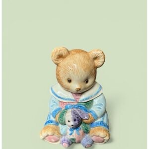 Fitz & Floyd Hydrangea Bear 1993 Vintage Sugar Bowl With Lid Teddy Bear Pastel